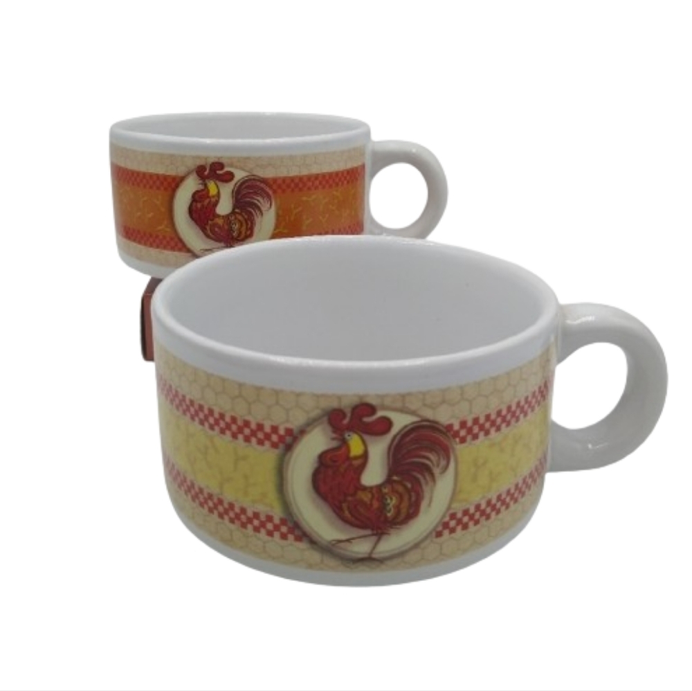 Houston Harvest Rooster Soup Mugs Set of 2 Chicken Stoneware Bowls Vintage